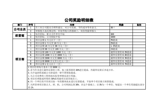 公司奖励明细表