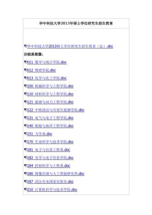 华中科技大学2013年硕士学位研究生招生简章