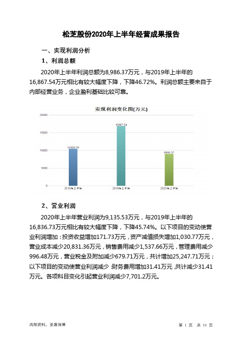 松芝股份2020年上半年经营成果报告