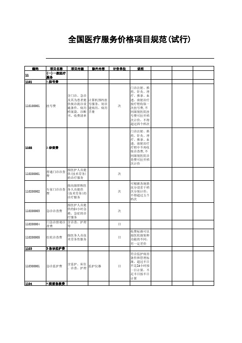 全国医疗服务价格项目规范(试行)