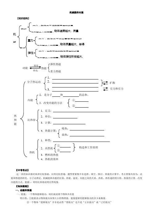 初三物理知识点温习——机械能和内能