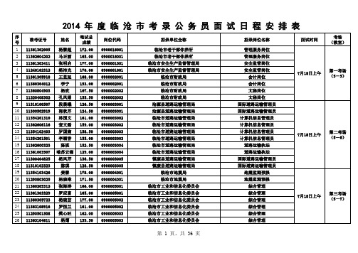 临沧市2014年度考录公务员面试日程安排表