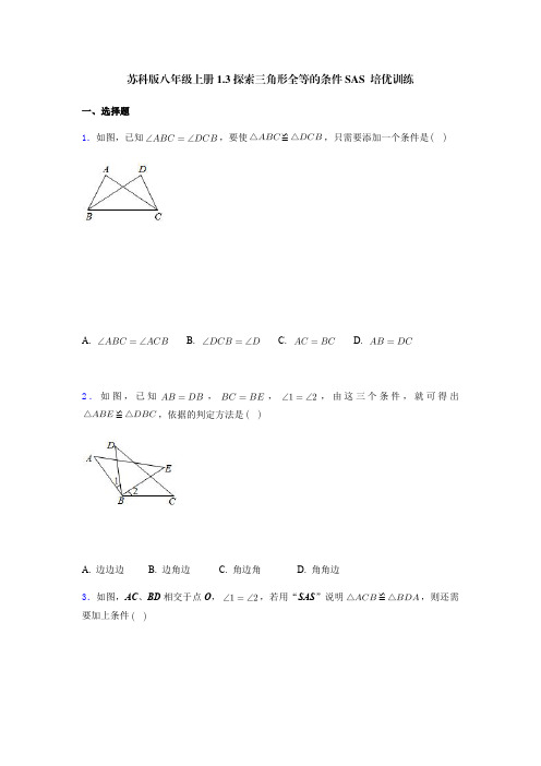 苏科版八年级上册1-3探索三角形全等的条件SAS 培优训练(含答案)-doc