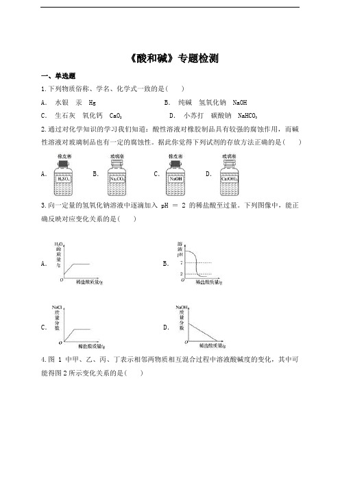 人教版初中化学中考复习专题《酸和碱》专题检测(有答案含解析)