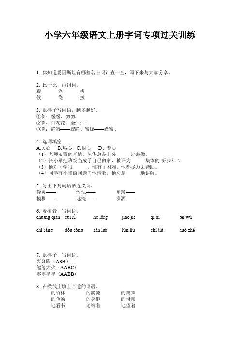 小学六年级语文上册字词专项过关训练