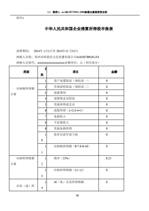 企业清算所得税申报表