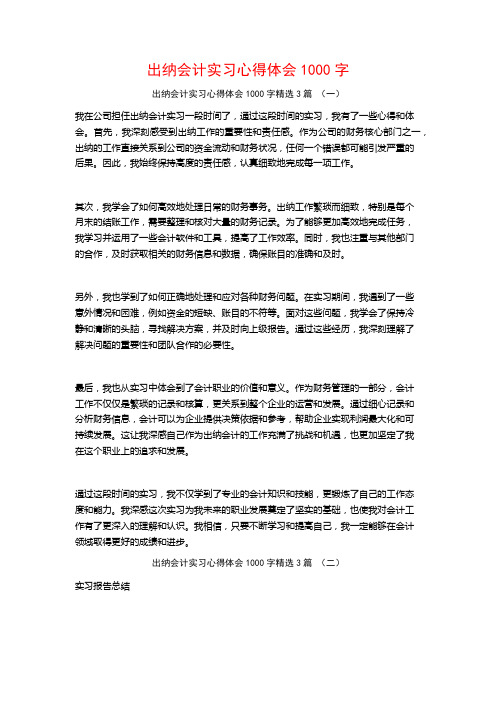 出纳会计实习心得体会1000字3篇