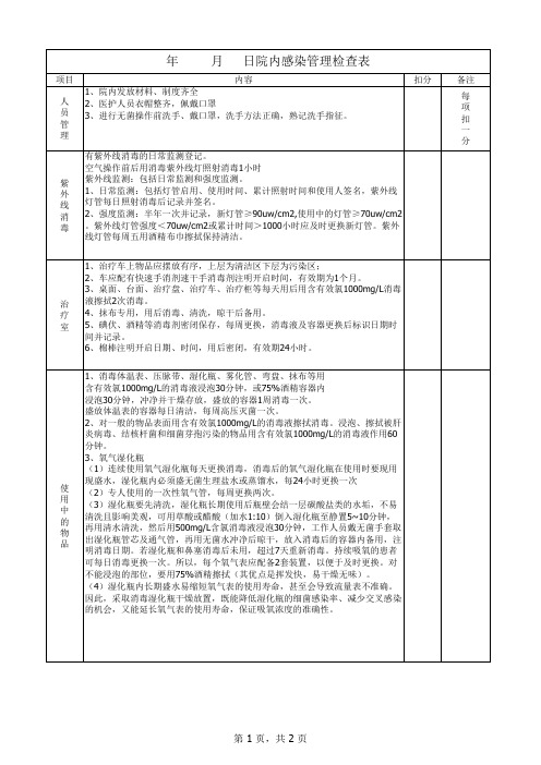 院内感染管理检查表