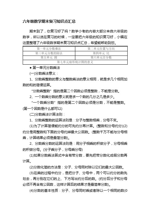 六年级数学期末复习知识点汇总