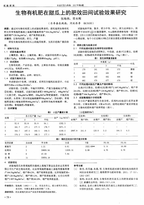 生物有机肥在甜瓜上的肥效田间试验效果研究