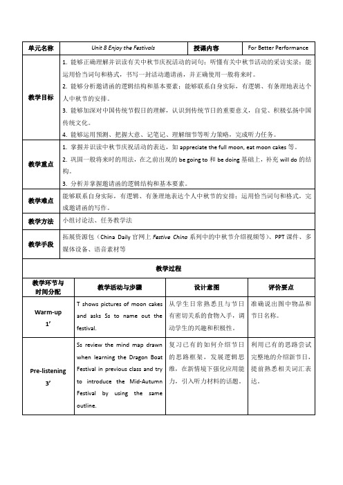 英语基础模块1 学生用书B1U8P4 教案(改)