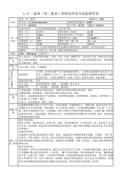 1,2-二氯苯(邻二氯苯)的理化性质及危险特性表