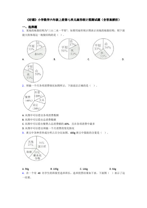 《好题》小学数学六年级上册第七单元扇形统计图测试题(含答案解析)