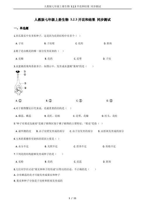 人教版七年级上册生物 3.2.3开花和结果 同步测试