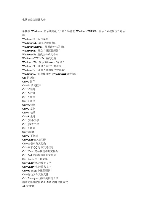 电脑键盘快捷键使用大全 完整版