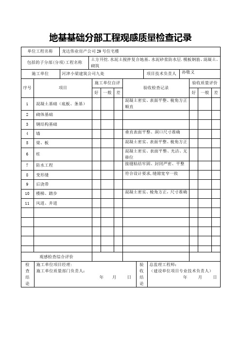 地基基础分部工程观感质量检查记录