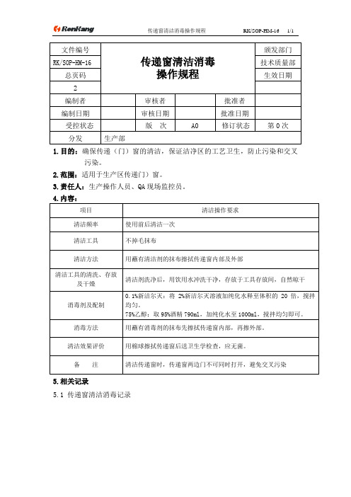 16传递窗清洁消毒操作规程