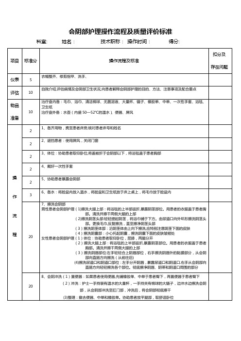 会阴部护理操作流程及质量标准