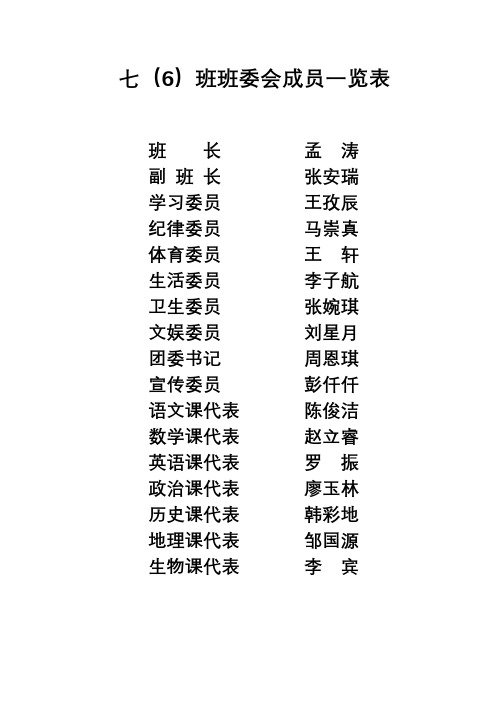 七(6)班班委会成员
