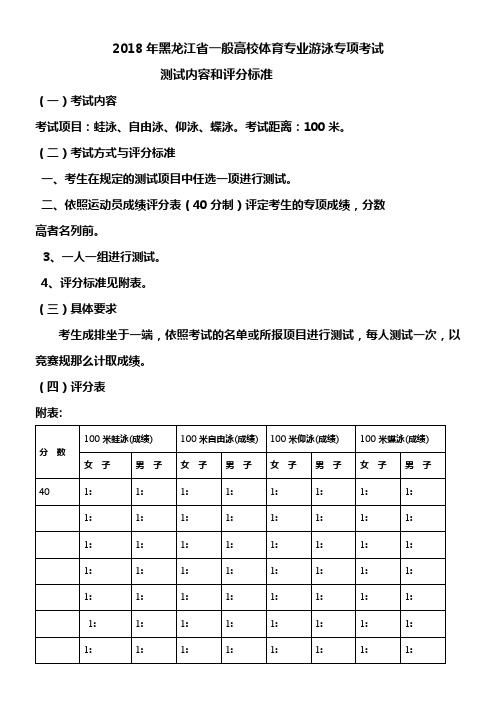 2018年黑龙江省一般高校体育专业游泳专项考试