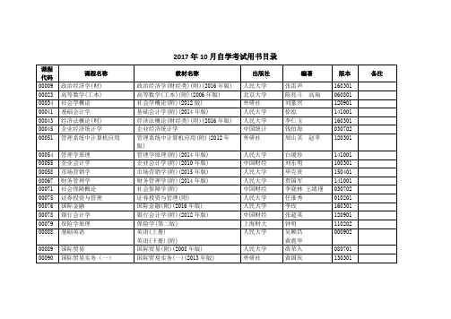 2017年10月自学考试用书目录