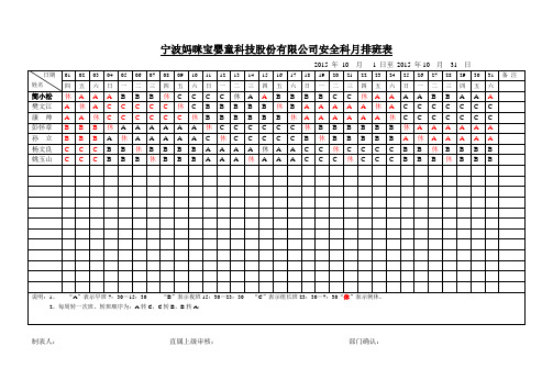 新厂保安10月排班表