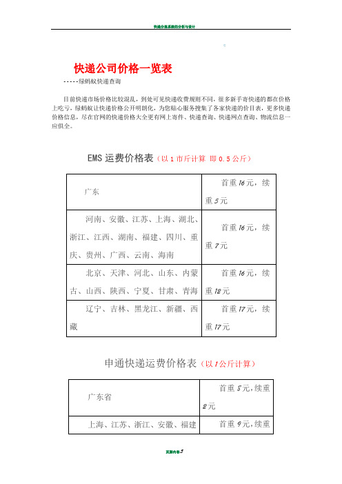 快递公司价格一览表-山东到安徽快递价格表