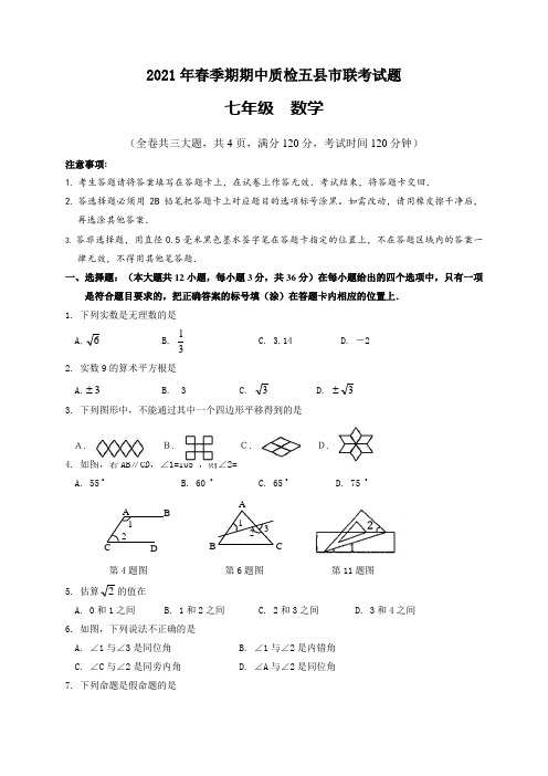 广西玉林市五县市(容县、陆川县、博白县、兴业县、北流市)2020-2021学年七年级下学期期中联考数