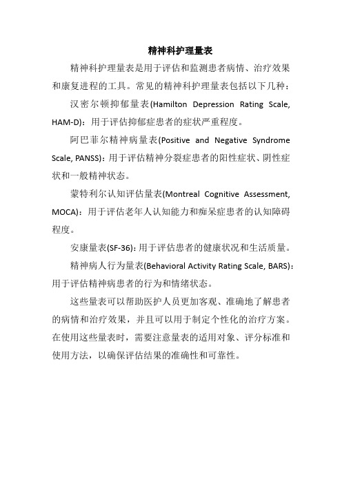 精神科护理量表