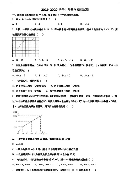 2019-2020学年吉林市名校中考数学质量检测试题