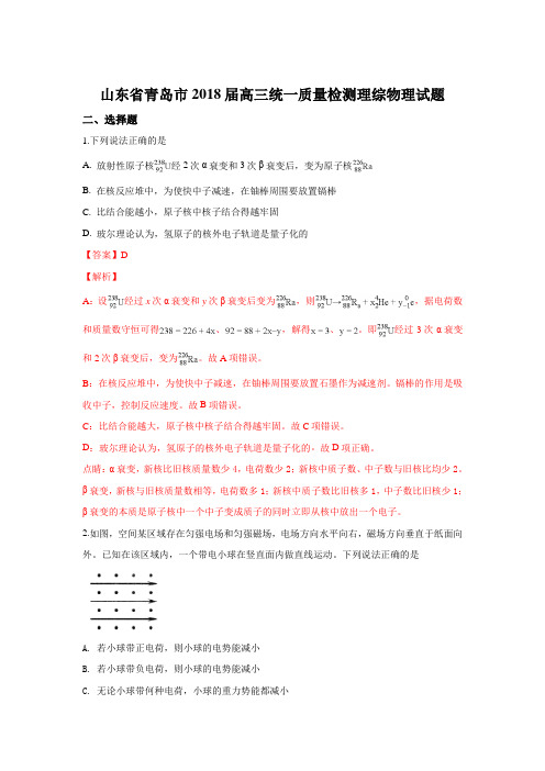 山东省青岛市2018届高三统一质量检测理综物理试题 Word版含解析 - 副本 (2)