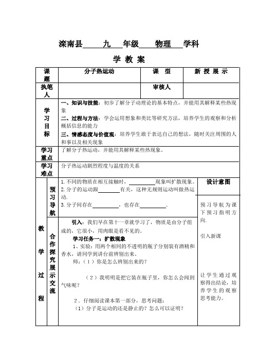 人教版-物理-九年级全一册-第一节分子热运动 导学案