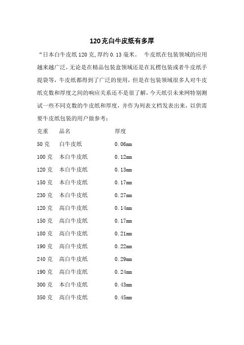 120克白牛皮纸有多厚