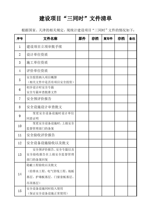 建设项目“三同时”文件清单(样表)