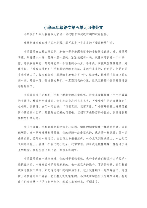 小学三年级语文第五单元习作范文