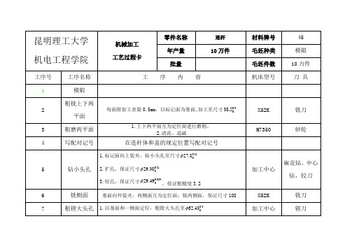 发动机连杆工艺过程卡、工序卡