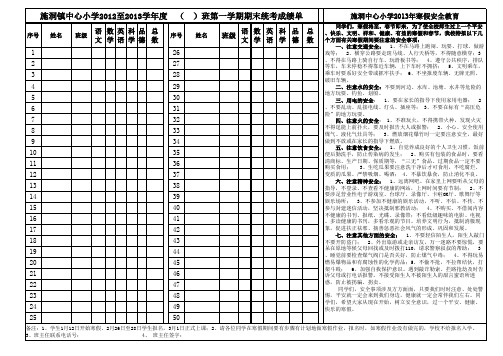 20122013第一学期统考成绩册