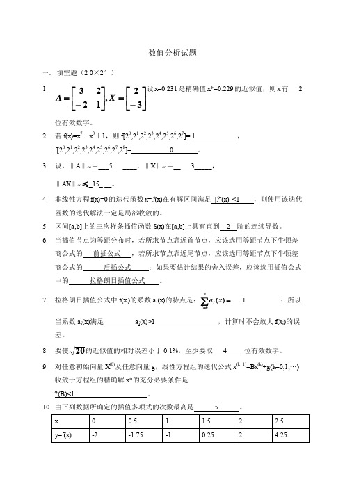 数值分析试题及答案