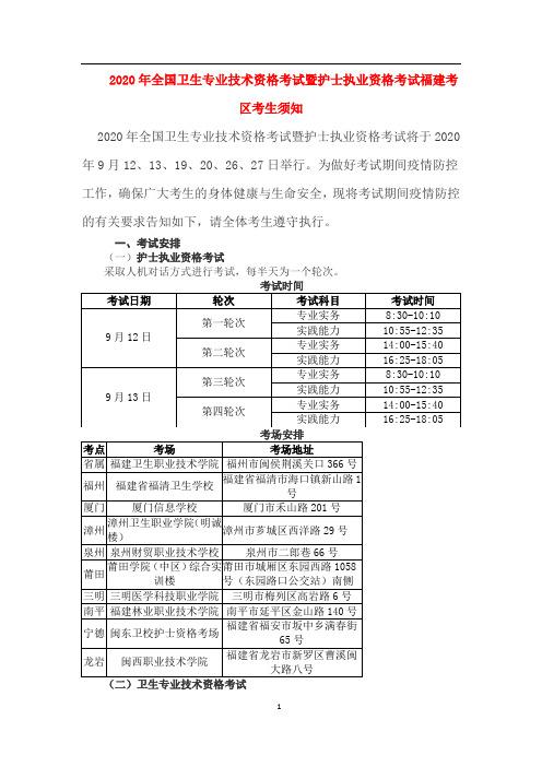 2020年全国卫生专业技术资格考试暨护士执业资格考试福建考区考生须知