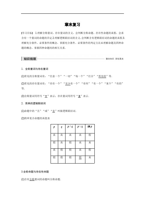 2020版数学人教B版选修2-1学案：第一章 章末复习 Word版含解析