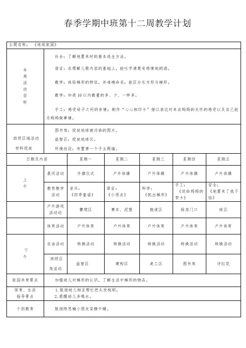 第12周计划春季 《地球家园》