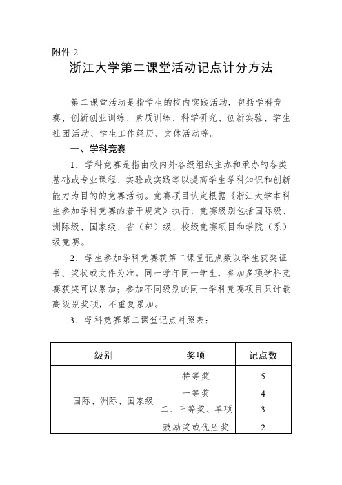 浙江大学第二课堂活动记点计分方法