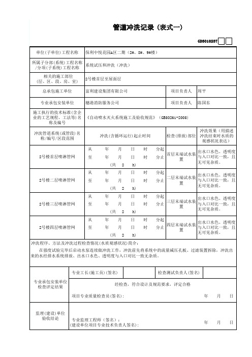 建筑设备安装自动喷水灭火系统-管道冲洗记录