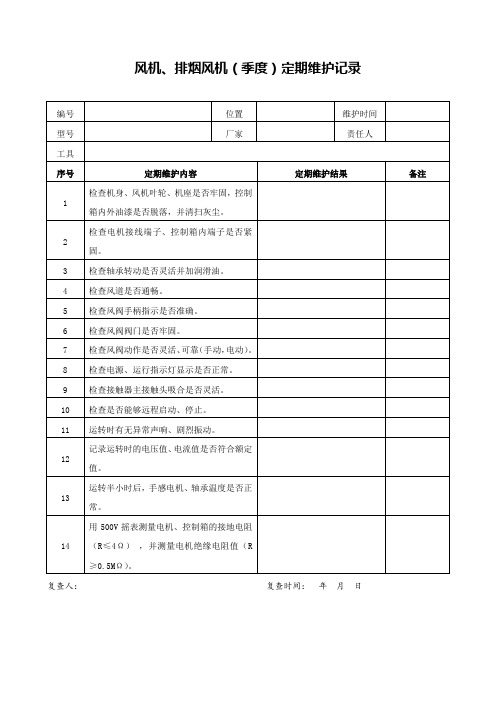 风机排烟风机(季度)定期维护记录表