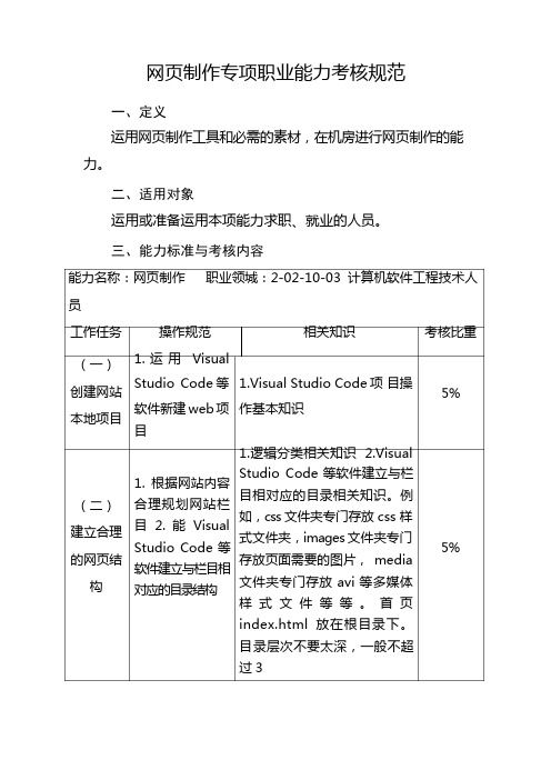 网页制作专项职业能力考核规范