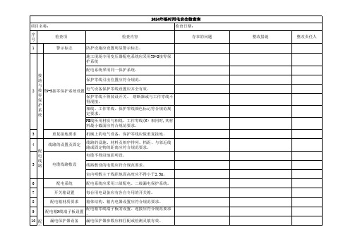 2024年临时用电工安全检查表