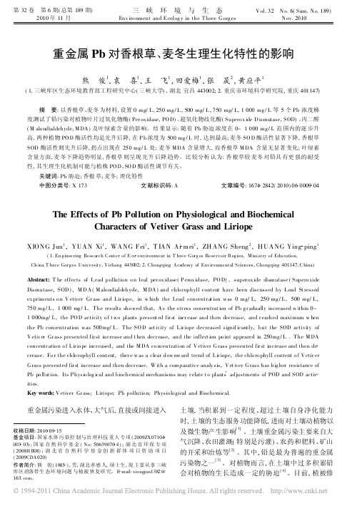 重金属Pb对香根草_麦冬生理生化特性的影响