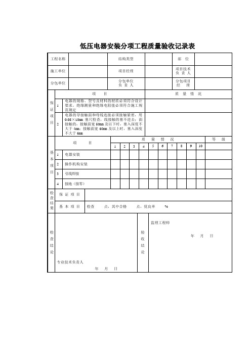 低压电器安装分项工程质量验收记录表