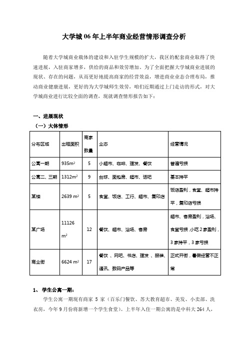 大学城06年上半年商业经营情形调查分析