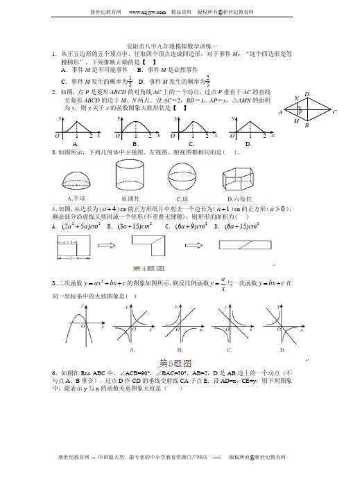 河南省安阳市八中2013年九年级模拟数学训练一(附答案解析)